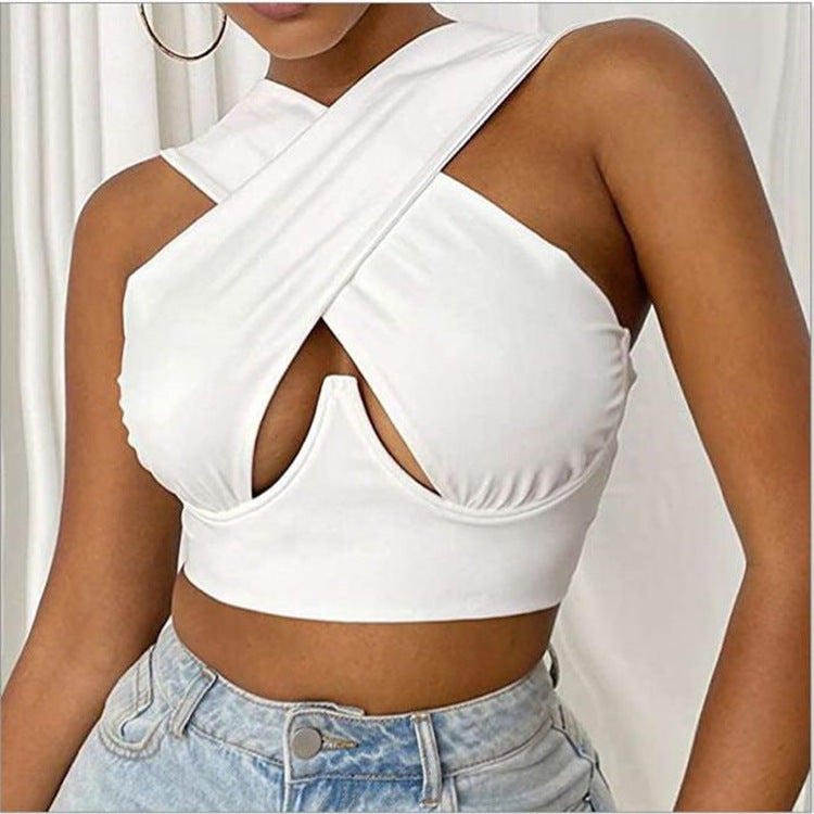 Gilet court à col en V, fermeture éclair latérale, coupe croisée, pour femme.
