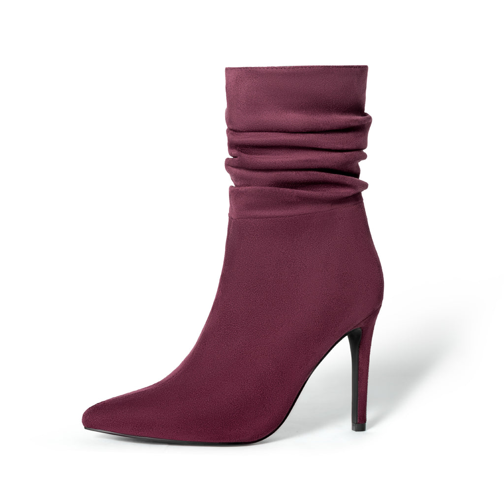 Bottes à talons hauts pointus en daim pour femme