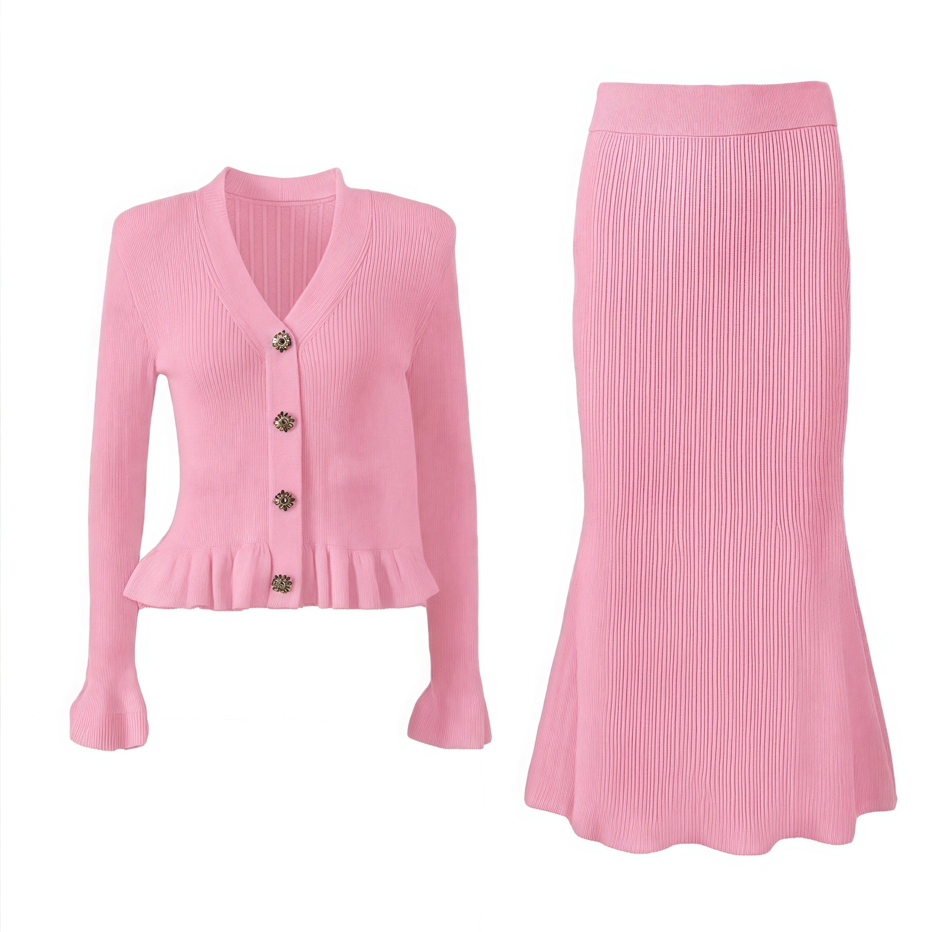 Ensemble de tailleur avec ourlet à volants et col en V.