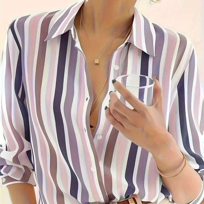 Chemise rayée à blocs de couleurs pour femmes Hover Image
