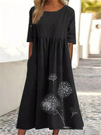 Robe décontractée ample imprimée à col rond et manches courtes grande taille