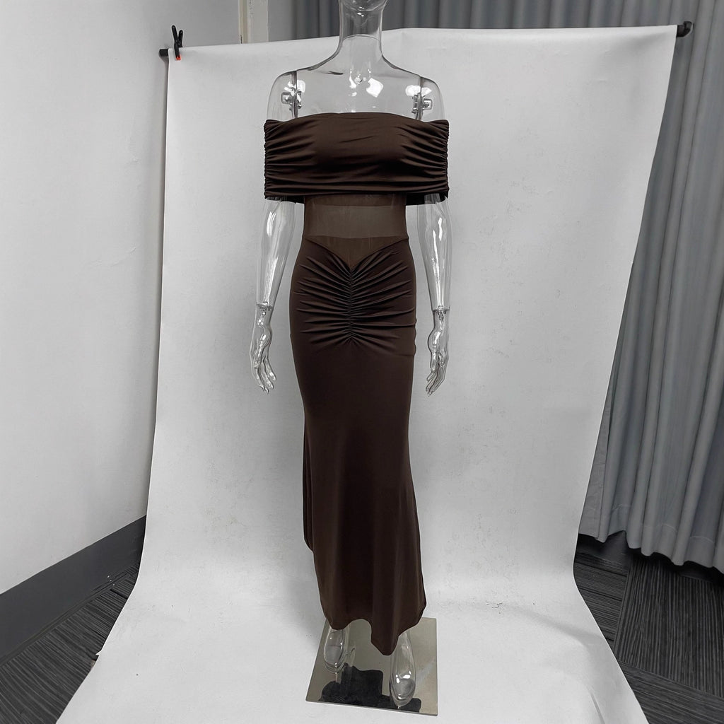 Robe de soirée plissée sans manches pour femme