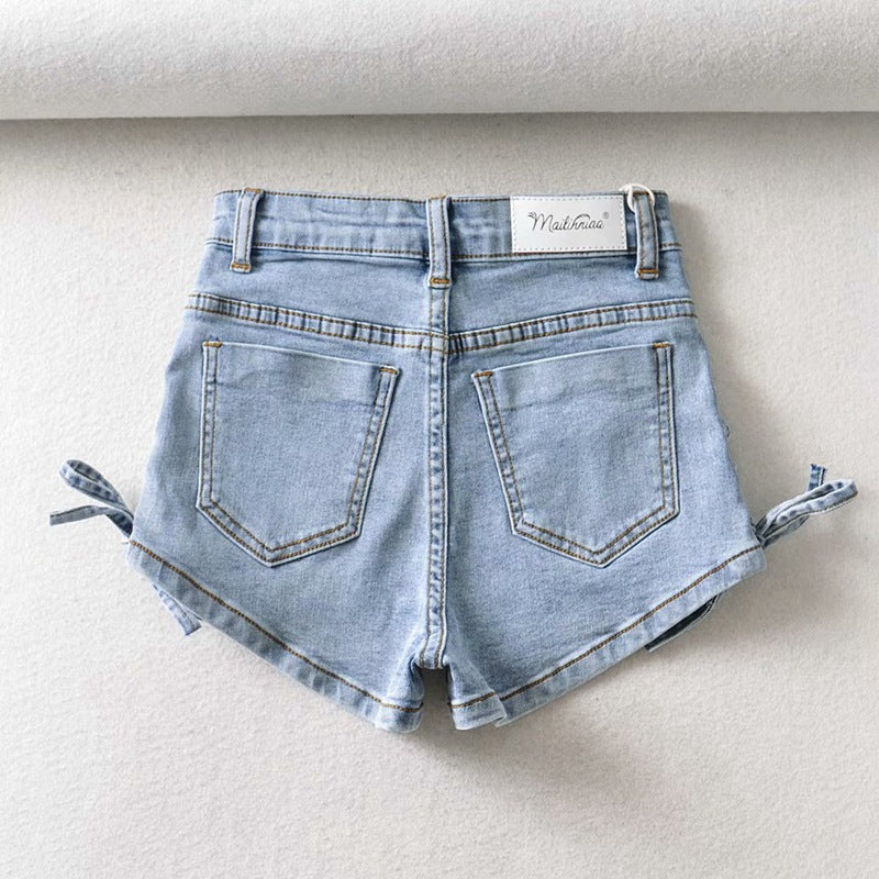 Short en jean pour femme, tendance et personnalisé, avec nœud