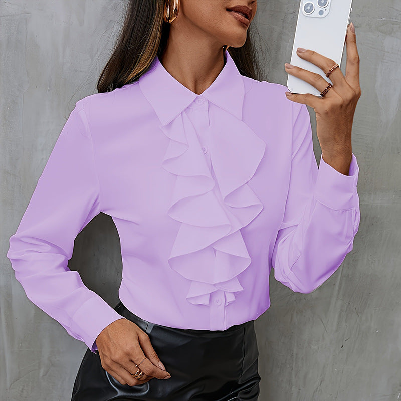 Nouvelle chemise ample en mousseline de soie à volants pour femme