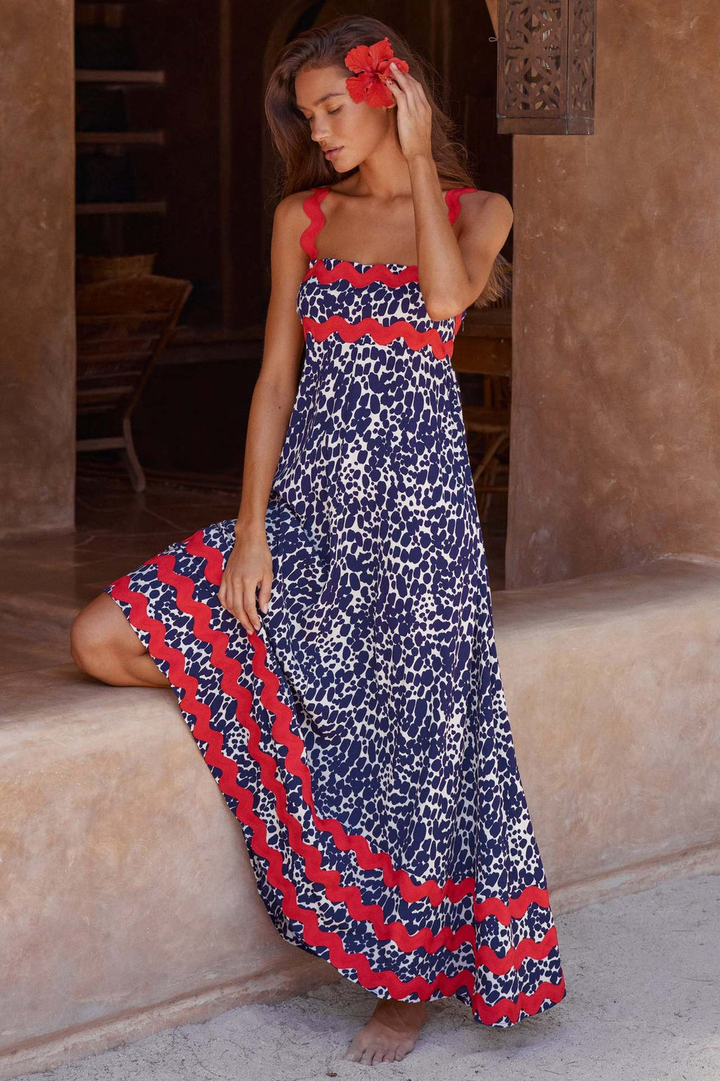 Nouvelle robe longue à bretelles imprimée Printemps-Été pour femmes