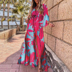Robe longue sexy de plage asymétrique à col en V fendu