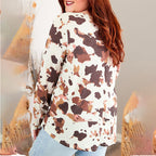 Chemisier décontracté ample rembourré à manches longues pour femme avec motif vache