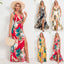 Robe longue sans manches col en V imprimé floral mode d'été avec ceinture et fente pour femme