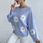 Pull en maille ample Sweet Flowers pour femmes