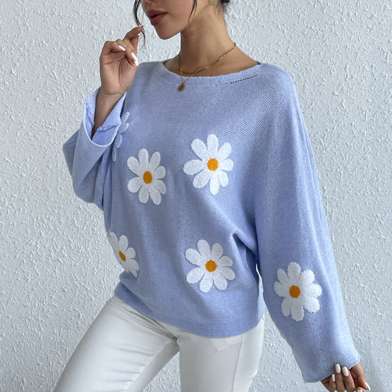 Pull en maille ample Sweet Flowers pour femmes