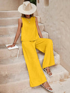 Ensemble pantalon uni décontracté et ample pour femmes, costume deux pièces élégant pour le printemps et l'été, ensemble pantalon complet, tenue féminine