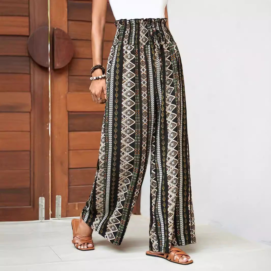 Pantalon large ample taille haute imprimé pour femme