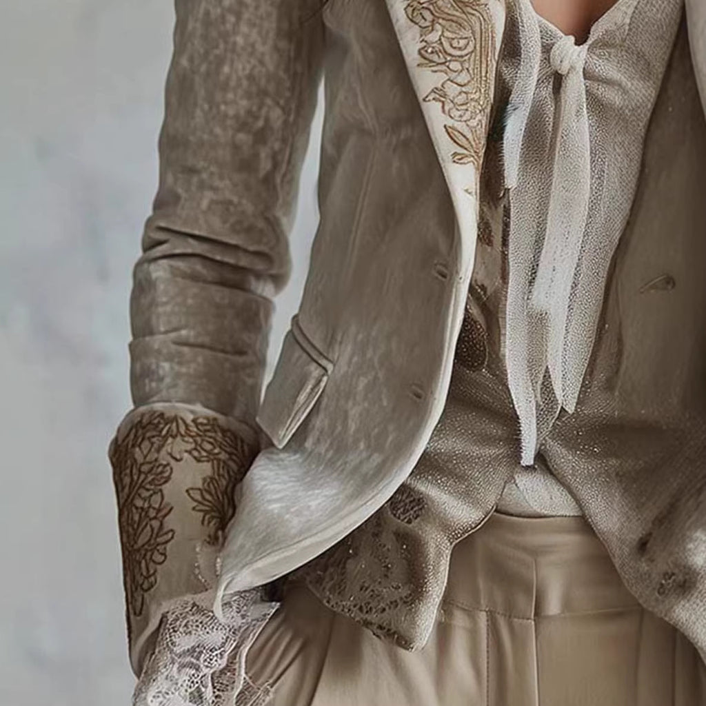 Blazer Femme Imprimé Col Revers Manches Évasées