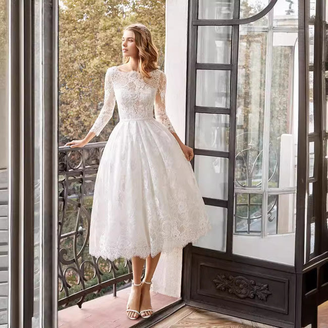 Mid-length Long Sleeve Slim-fit Wedding Dress Main Image