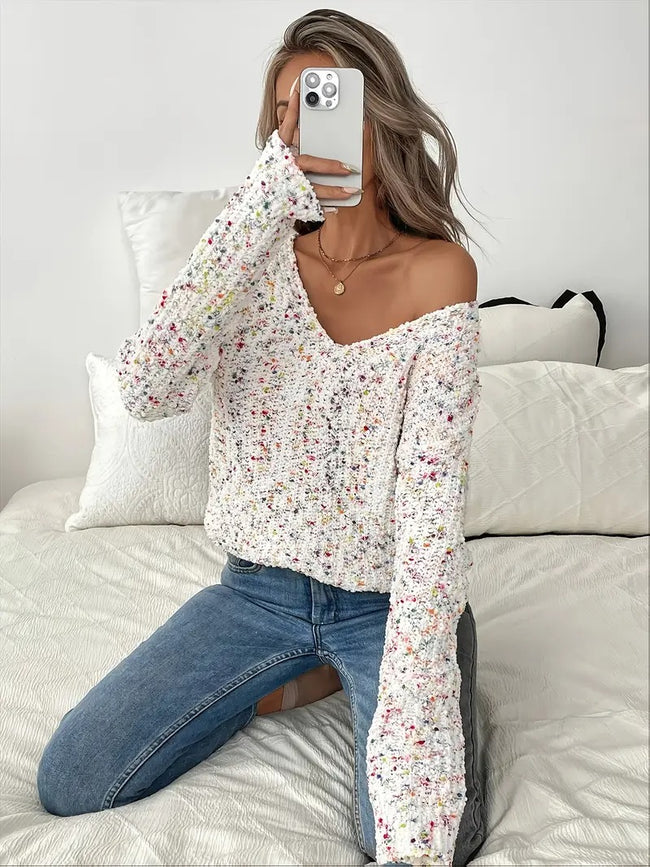 Pull Col V Color Block Femme Main Image