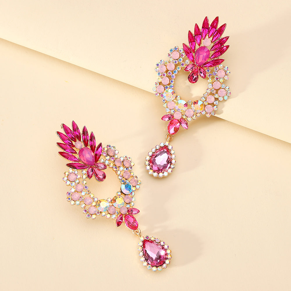 Boucles d'oreilles pendantes de luxe en strass larmées, grandes boucles d'oreilles élégantes tendance, bijoux de déclaration pour femmes, accessoires de fête, de bal et de mariage.