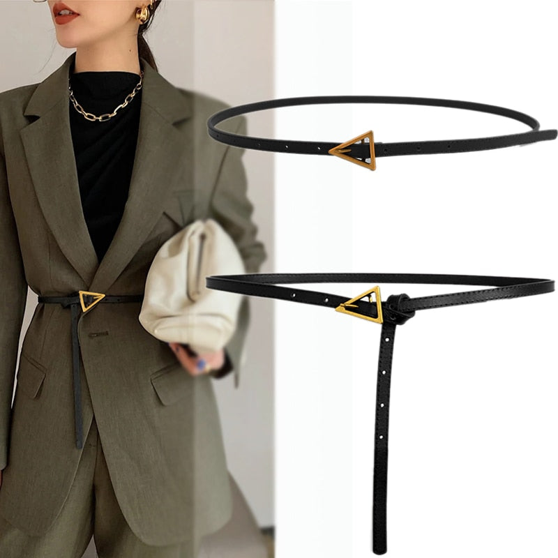 Ceinture fine en cuir décorative triangulaire pour femmes