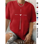 T-shirt ras du cou à motif cœur croisé pour femme