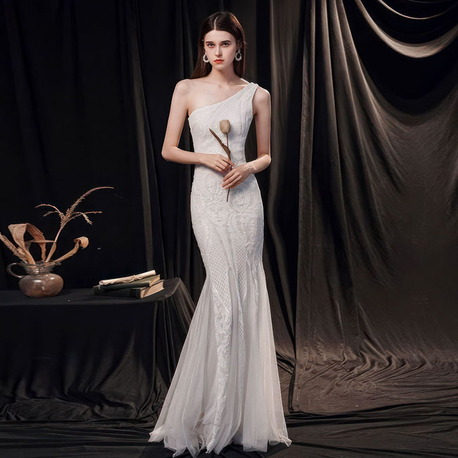 Robe de Soirée Fourreau Longue Luxe H entrée de Gamme Élégante Sexy Amincissante Queue de Poisson pour Femme Main Image