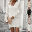 Nouvelle Robe Tricotée Col en V Mode Couleur Unie Creuse Robe Pull Manches Longues Vêtements pour Femmes