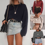 T-shirts crop top à manches longues pour femmes