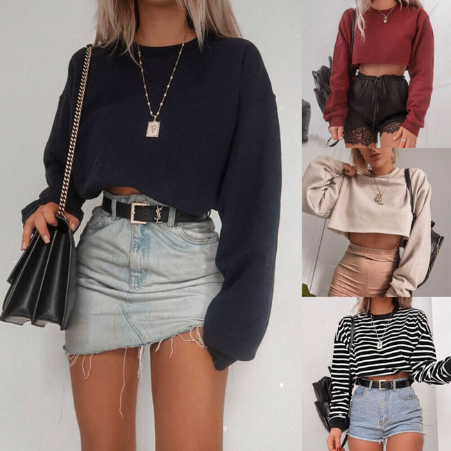 T-shirts crop top à manches longues pour femmes Hover Image