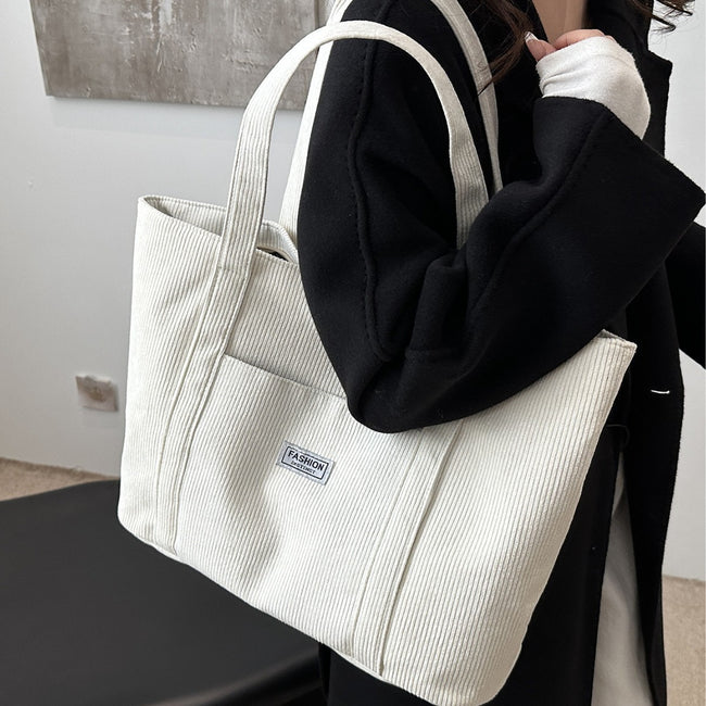 Grand sac fourre-tout en velours côtelé de grande capacité pour femme Main Image