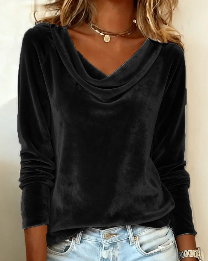Chemises élégantes en velours à manches longues pour femmes, couleur unie, coupe ample, chemisiers à la mode, pulls, vêtements de fête pour l'automne et le printemps