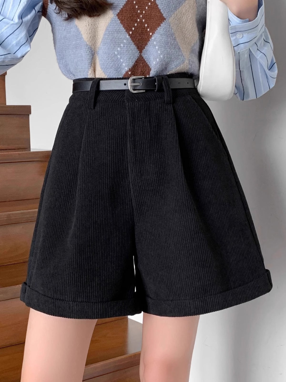 Shorts En Velours Côtelé Marron Tendance Pour Femmes