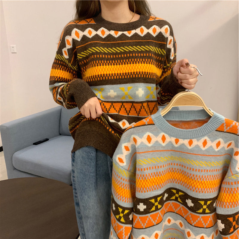 Nouveau Pull Tendance Col Rond Manches Longues Femme Ample Passe-Partout