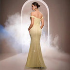 Robe de soirée sirène sans manches à épaules dénudées et à paillettes