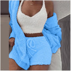 Ensemble pyjama sexy pour femme, tenue décontractée d'intérieur pour l'hiver, débardeur court à manches longues exposant le nombril et short, ensemble doux et chaud