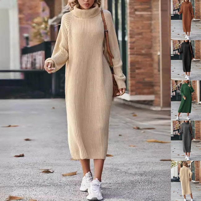 Robe Pull Col Roulé Tricoté Hiver Mode Unie Ample Pull Robes Longues Pour Femmes Vêtements Hover Image