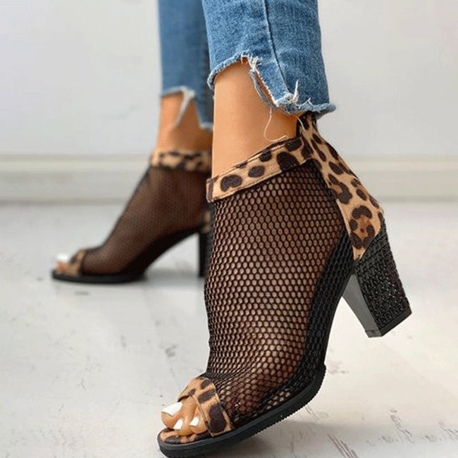 Sandales femme à talons épais, en résille, avec fermeture éclair, grande taille Main Image