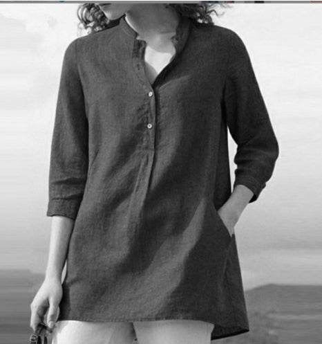 Blouse décontractée ample à col montant