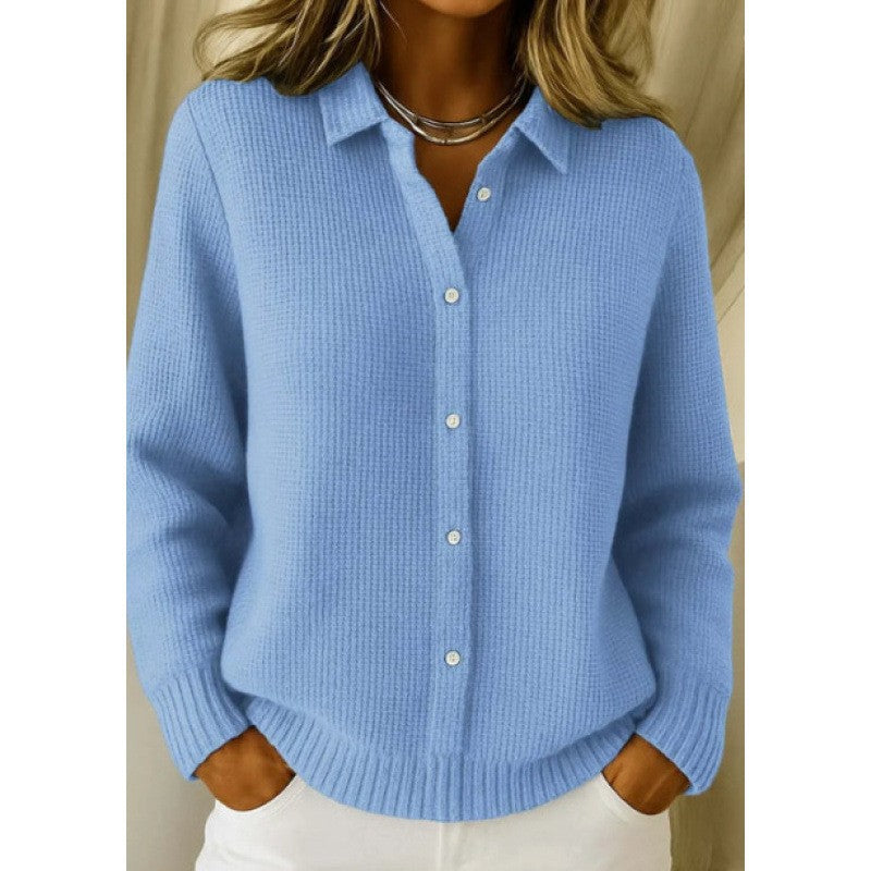Pull décontracté pour femme, à boutons, col revers, manches longues, hauts tricotés, pull d'hiver