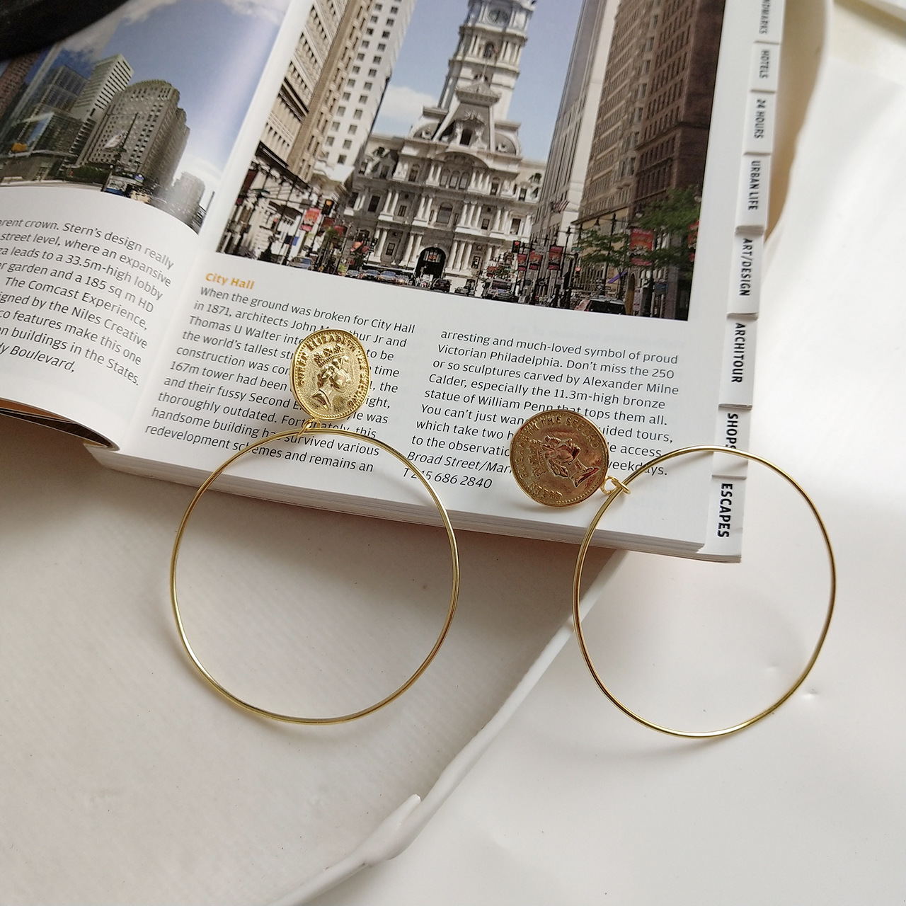 Boucles d'oreilles grand cercle de style INS en argent sterling 925, modèle Reine