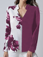Printed Blouse V-neck Long Sleeve Women's Blouse