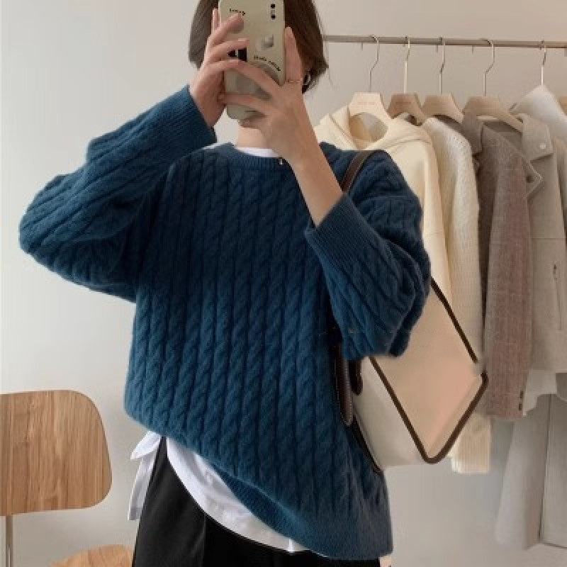 Pull col rond en maille torsadée pour femme