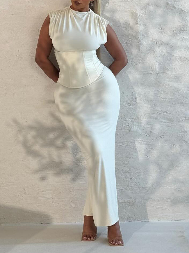 Robe longue bustier sans manches Hover Image