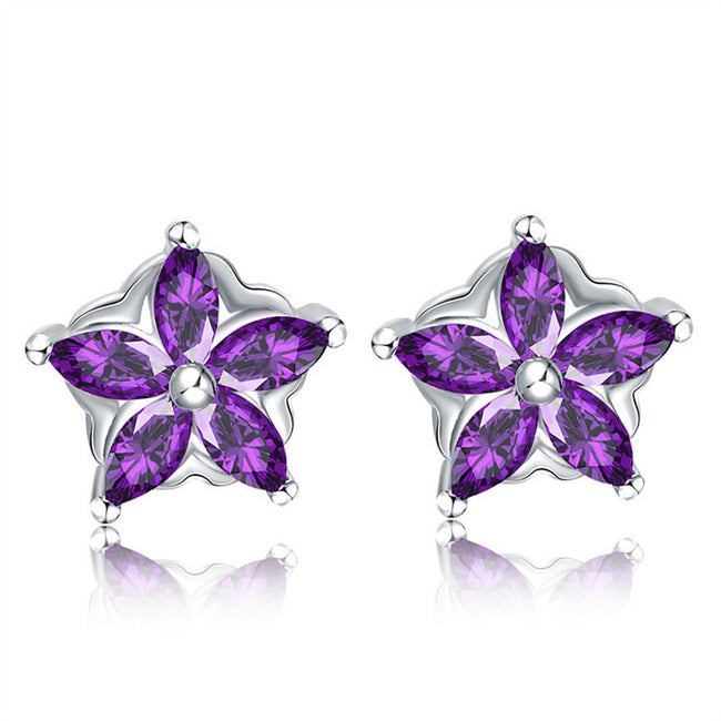 Boucles d'oreilles tempérament zircon Pétale simple diamant violet Boucles d'oreilles Bijoux Femme Hover Image