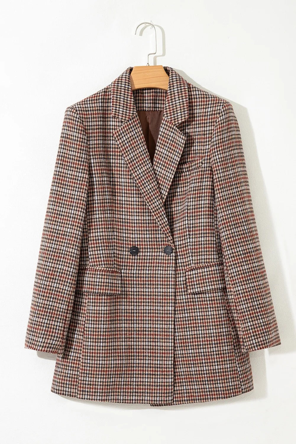 Blazer à revers pied-de-poule marron