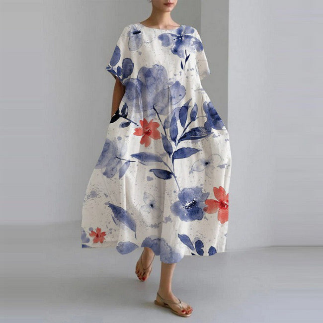 Robe Mode Courte Ample à Col Rond et Imprimé Fantaisie Hover Image