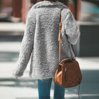 Manteau Femme Hiver à Revers Manches Longues en Fausse Fourrure Moelleuse