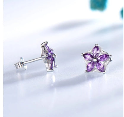 Boucles d'oreilles tempérament zircon Pétale simple diamant violet Boucles d'oreilles Bijoux Femme Main Image