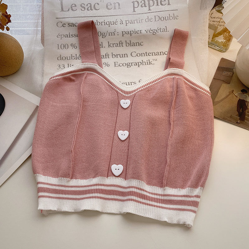 Gilet court en maille pour femme Sweet Wind Love Button