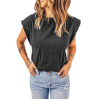 Chemise d'été européenne et américaine ample en maille, débardeur sans manches à col rond pour femme