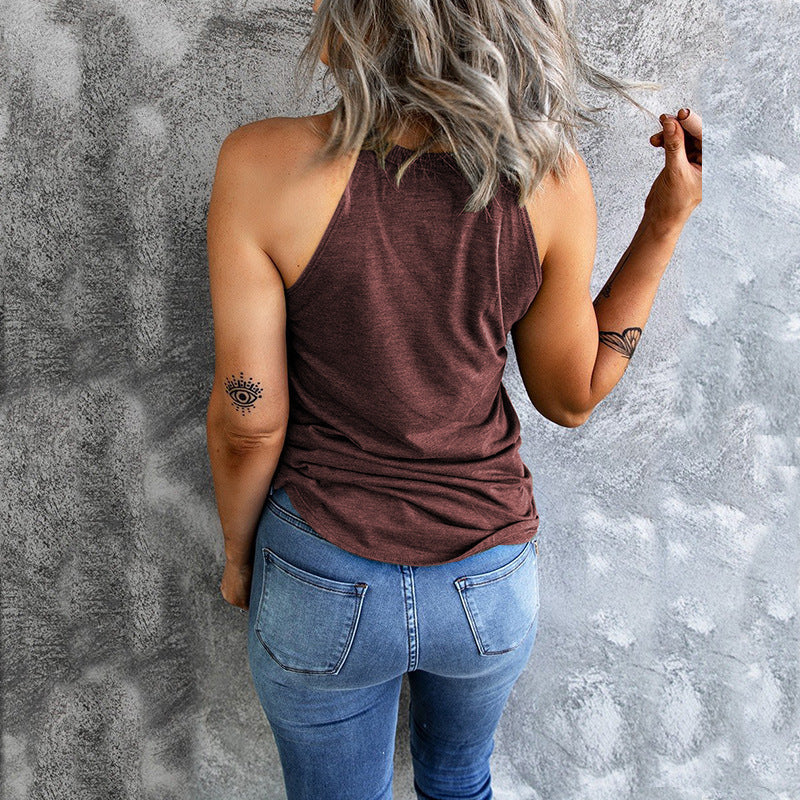 Nouvelle veste d'été sans manches unie à col rond pour femme