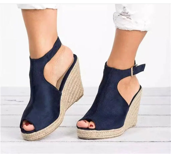 Sandales compensées femme peep toe spartiates à plateforme talons hauts
