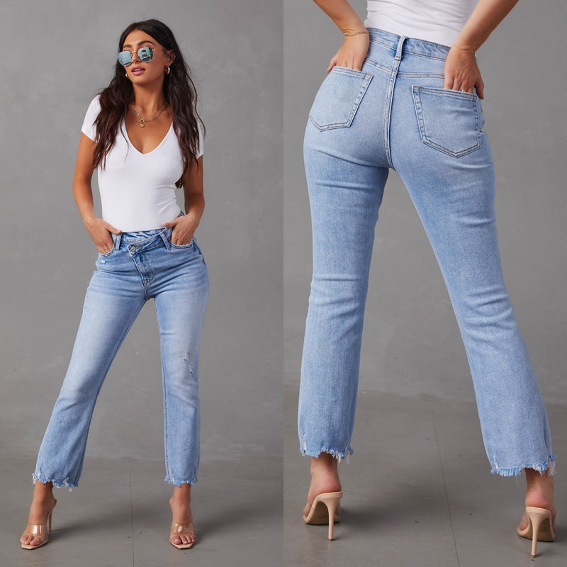 Jeans lavés tendance pour femme